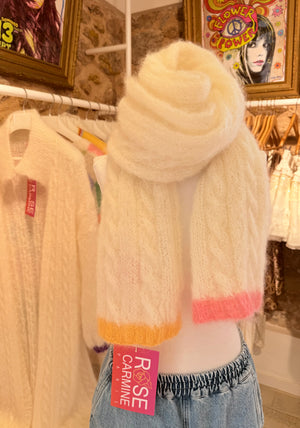 MY BEAUTIFUL SCARF TORSADES ECRU ROSE CARMINE