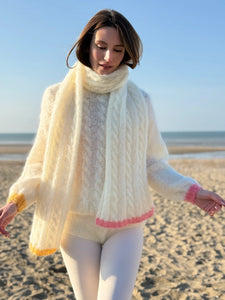 MY BEAUTIFUL SCARF TORSADES ECRU ROSE CARMINE